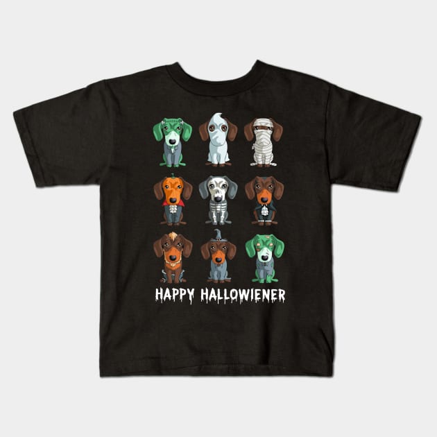 Dachshund Halloween Happy Hallowiener Kids T-Shirt by Phylis Lynn Spencer